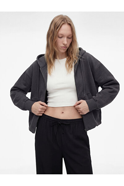 Koton Άνετο μακρυμάνικο φούτερ με Με τσέπη καγκουρό φερμουάρ με κουκούλα