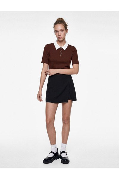 Koton Polo Collar Short Sleeve Buttoned Piped Viscose Blend Knitwear Sweater