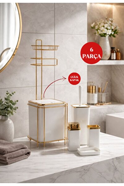 Store HGY Home Gold Detaylı Kare Yedekli WC Kağıtlık ve 6 Parça Banyo Seti - ...
