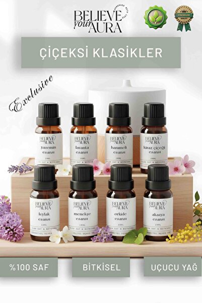 Believe Your Aura Çiçek Esans Seti - %100 Saf & Bitkisel Buhurdanlık ve Difüz...