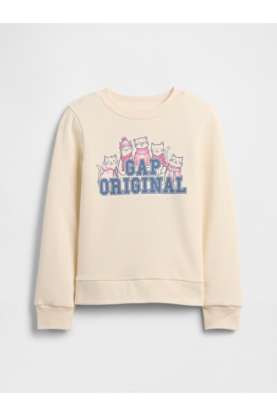 GAP Kız Çocuk Açık Pembe Grafik Logo Baskılı Sweatshirt