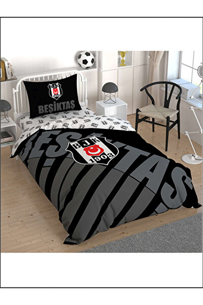 Taç Σετ Παπλωματοθήκης με άδεια χρήσης Beşiktaş Μαύρο Λογότυπο Μονό