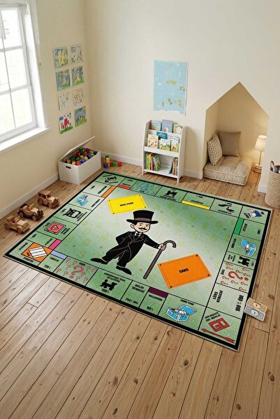 Gökotta Monopoly Desenli Yıkanabilir Dijital Baskılı Kaymaz Taban Çocuk Halısı