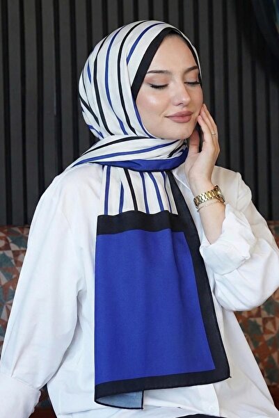 AFVENTE Μαλακό σάλι με σχέδιο ζέβρας σε μπλε χρώμα Βαμβάκι