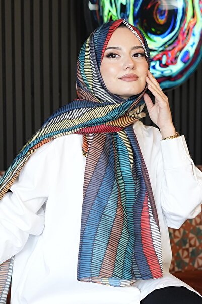 AFVENTE Πολύχρωμο μαλακό βαμβακερό σάλι με κυματιστό σχέδιο