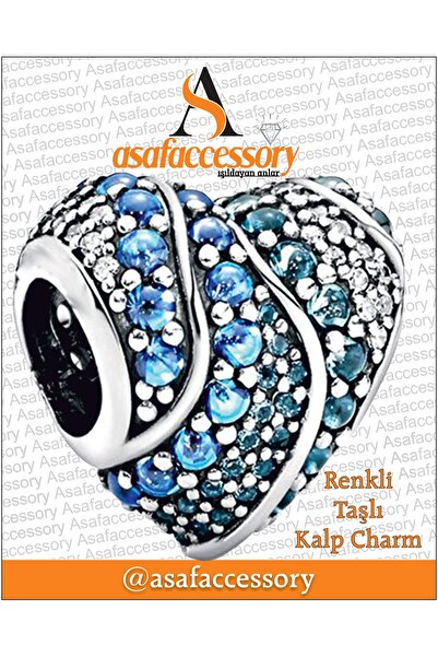 asaf Renkli taşlı kalp charm | gümüş kaplama