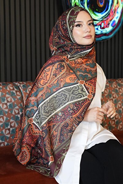 AFVENTE Μαλακό βαμβακερό σάλι σε καφέ σχέδιο Paisley