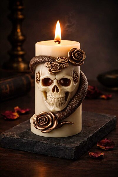 Yaratıcı sanatlar atölyesi Kuru Kafa Gothic Hallowen Temalı Doğal Soya Silind...