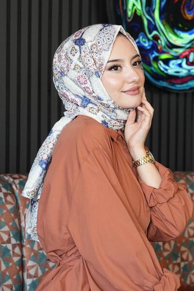 AFVENTE Μπλε βαμβακερό σάλι με γεωμετρικό σχέδιο