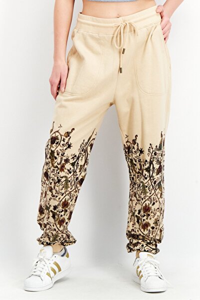 Nicole Miller Women Petite Drawstring Printed Jogger Pants, Beige