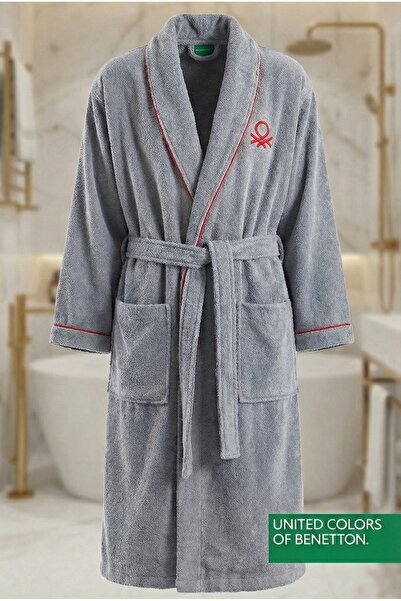 Benetton Home Μπουρνούζι Ανδρικό Γυναικείο Unisex Γκρι 100% βαμβάκι