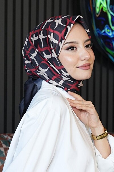 AFVENTE Eșarfă roșie din bumbac cu model inele