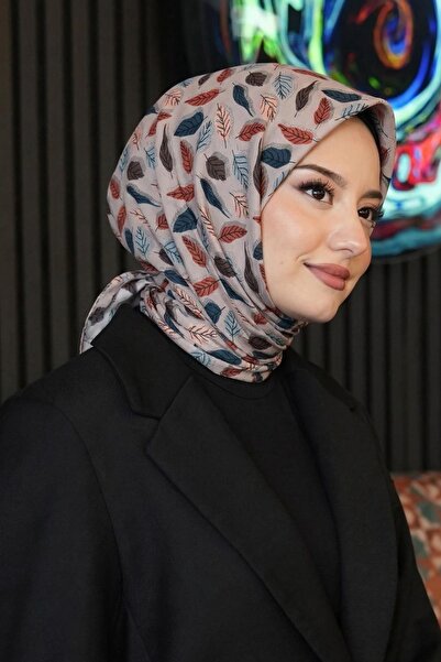 AFVENTE Βαμβακερό κασκόλ με ανοιχτό γκρι μοτίβο φύλλων