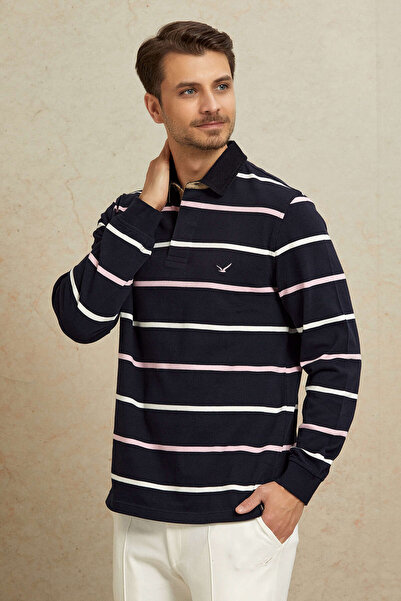 SMILE Wallowa Navy Blue - Pink 100% Cotton Velvet Collar Sweatshirt