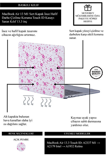 Mcstorey MacBook Air 13 M1 Uyumlu Sert Kapak İnce Hafif Darbe Çizilme Koruma ...