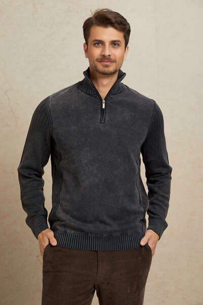 SMILE Fjord Anthracite 100% Cotton Half Zip Knitwear