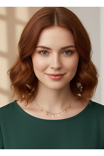 Dangling Gold Necklace with Tiny Leaf Tip