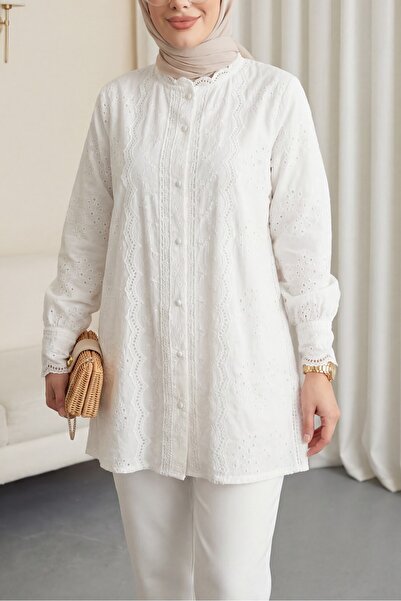 Modamorfo Πουκάμισο με δαντέλα στο γιακά και στα μανίκια, με κουμπιά και φόδρ...