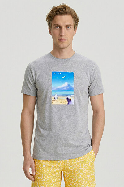 SMILE Gulliver Gray Melange Cotton Printed T-Shirt