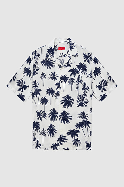 D'S Damat Καλοκαιρινό πουκάμισο βισκόζης με κοντό μανίκι με λευκό σχέδιο με μ...