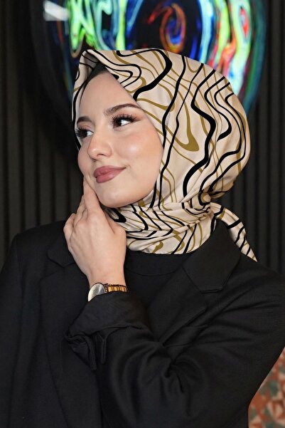 AFVENTE Μαλακό κασκόλ με μοτίβο κυμάτων σε χρώμα μουστάρδας Βαμβάκι