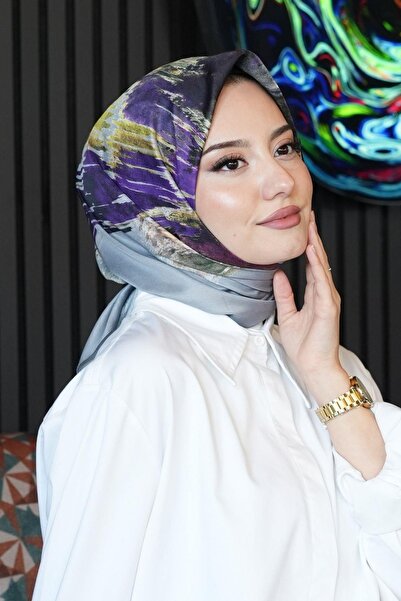 AFVENTE Eșarfă din bumbac mov cu model perie