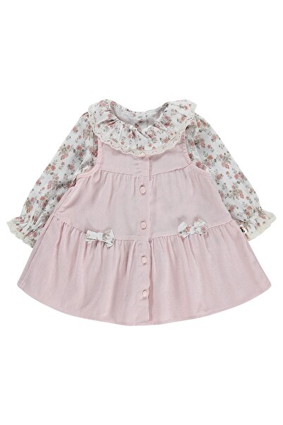 Civil Baby Çiçek Baskılı Düğmeli 6-18 Ay Elbise - Pudra 12-18 Ay