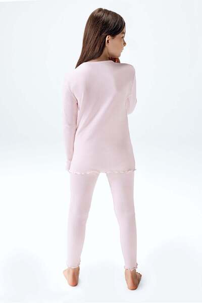 Brix Κοριτσίστικο Σετ Πιτζάμες με Κολάν Ριμπ 7806 Ροζ Χρώμα