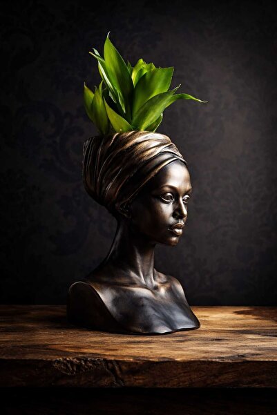 Black Women Stone Flower Pot Vase Large Size Decorative Vase in Handmade Vivid Colors