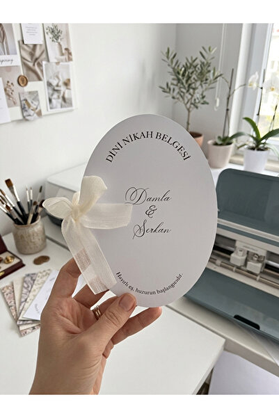 ZaiStudio Kişiye Özel İsimli Nikah Belgesi Çiçekli Kurdele Süslemeli
