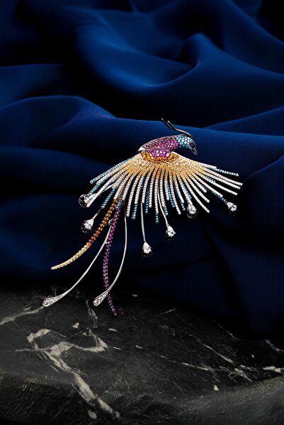 So CHIC... Anka Kuşu 18 Ayar Beyaz Altın Kaplama Gümüş Broş