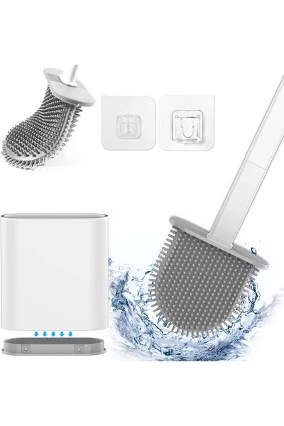 Arabest Silicone Toilet Brush with Holder Set, Bendable Head, Non-Slip Handle...