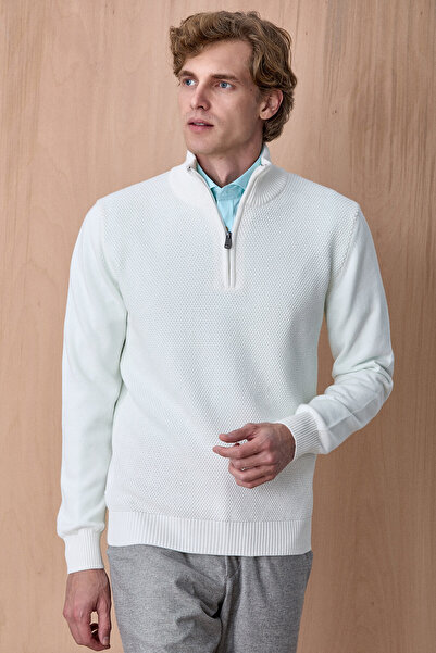 SMILE Arasvik Off-White 100% Cotton Zippered Knitwear