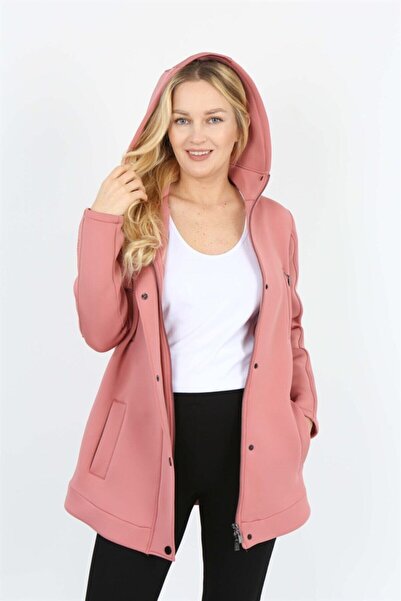 Banadamoda Ροζ ροζ μπουφάν από ύφασμα Scuba Diver με κουκούλα και τσέπες με φ...