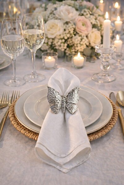 Arma House Σετ 2 πολυτελών ασημένιων δαχτυλιδιών για χαρτοπετσέτες σε σχήμα π...