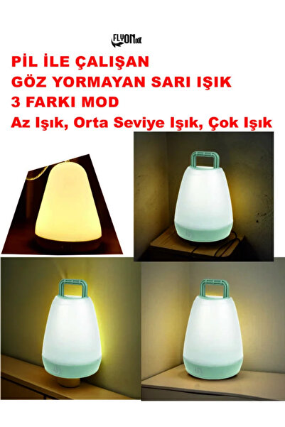 FLYONLOOK DOKUNMATİK TUŞLU 3. MODLU PİLLE ÇALIŞAN KAMP LAMBASI SARI IŞIK VE O...