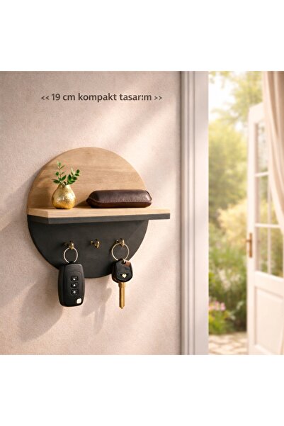 Trend Kitchen Formea Modern Gold Mini Kancalı Ahşap Çift Renk Duvar Rafı, Dek...