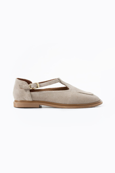 Siena Shoes Vibe Kadın Bant Detaylı Hakiki Deri Loafer Bej Süet