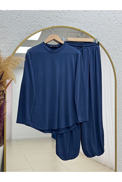 MİHRA STORE Παντελόνι Zerrin με Πλισέ Σχέδιο Λέιζερ - NL219-Z Ναυτικό Μπλε