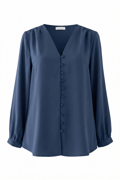 Modamorfo Πουκάμισο με λαιμόκοψη V και κουμπιά, με μακρύ πίσω μέρος - μπλε να...
