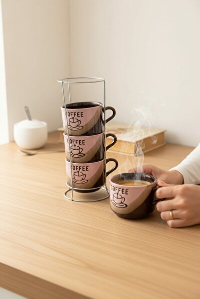 CaactuStore Metal Standlı 4 Lü Kupa Seti Kahve Çay Takımı