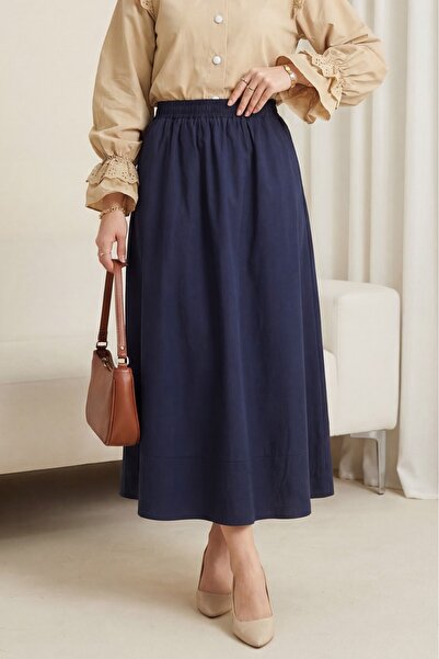 Modamorfo Φούστα με ελαστική μέση, τσέπες και λεπτομέρεια ραφής - μπλε ναυτικό