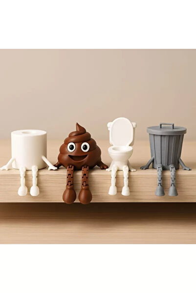 Printorium 4'lü Eğlenceli Banyo Dekoratif Figür Seti /Tuvalet Kağıdı, Kaka Em...