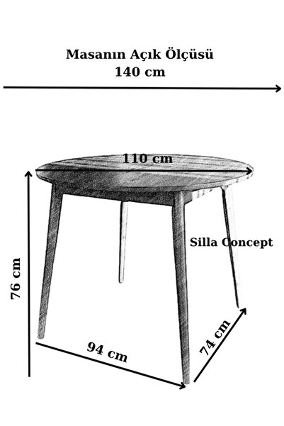 silla Concept Vera Koyu Ceviz Ahşap Oval Açılır Masa (ÇAP 110)