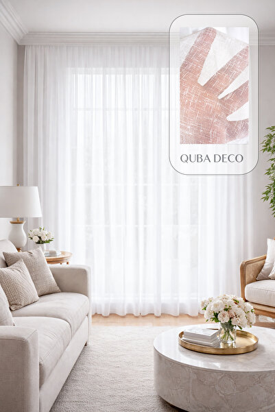 QUBA DECO Φυσική, ανθεκτική, ατσαλάκωτη κουρτίνα από λινό τούλι για σαλόνι, υ...