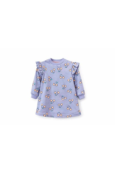 Tuffy Baby Girl Cherry Printed Long Sleeve Dress 6-18 Months Lila