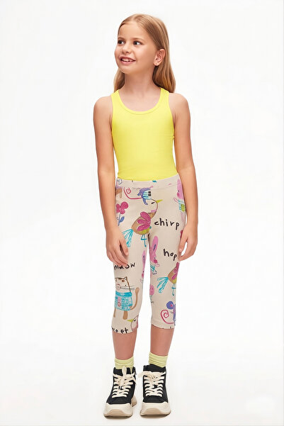 LOVETTI Κοριτσίστικο μπεζ κολάν Κάπρι με μοτίβο κάτω από το γόνατο