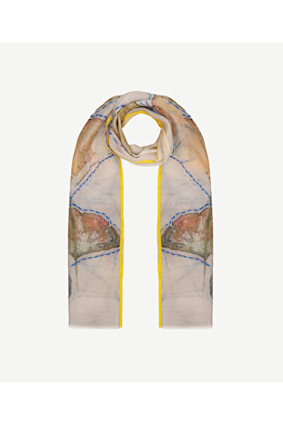 Yargıcı İpek Karışımlı Ve Çiçek Nakışlı Yün Şal