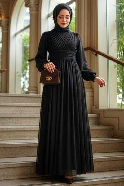 Neva Style ντραπέ Μαύρο Φόρεμα Χιτζάμπ 46321S