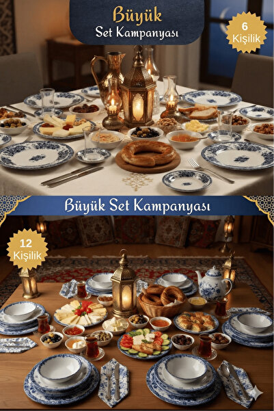 KÜTAHYA HOME Blue Romance 68 Prç Porselen 12 Kişilik Yemek Takımı ve Kahvaltı...